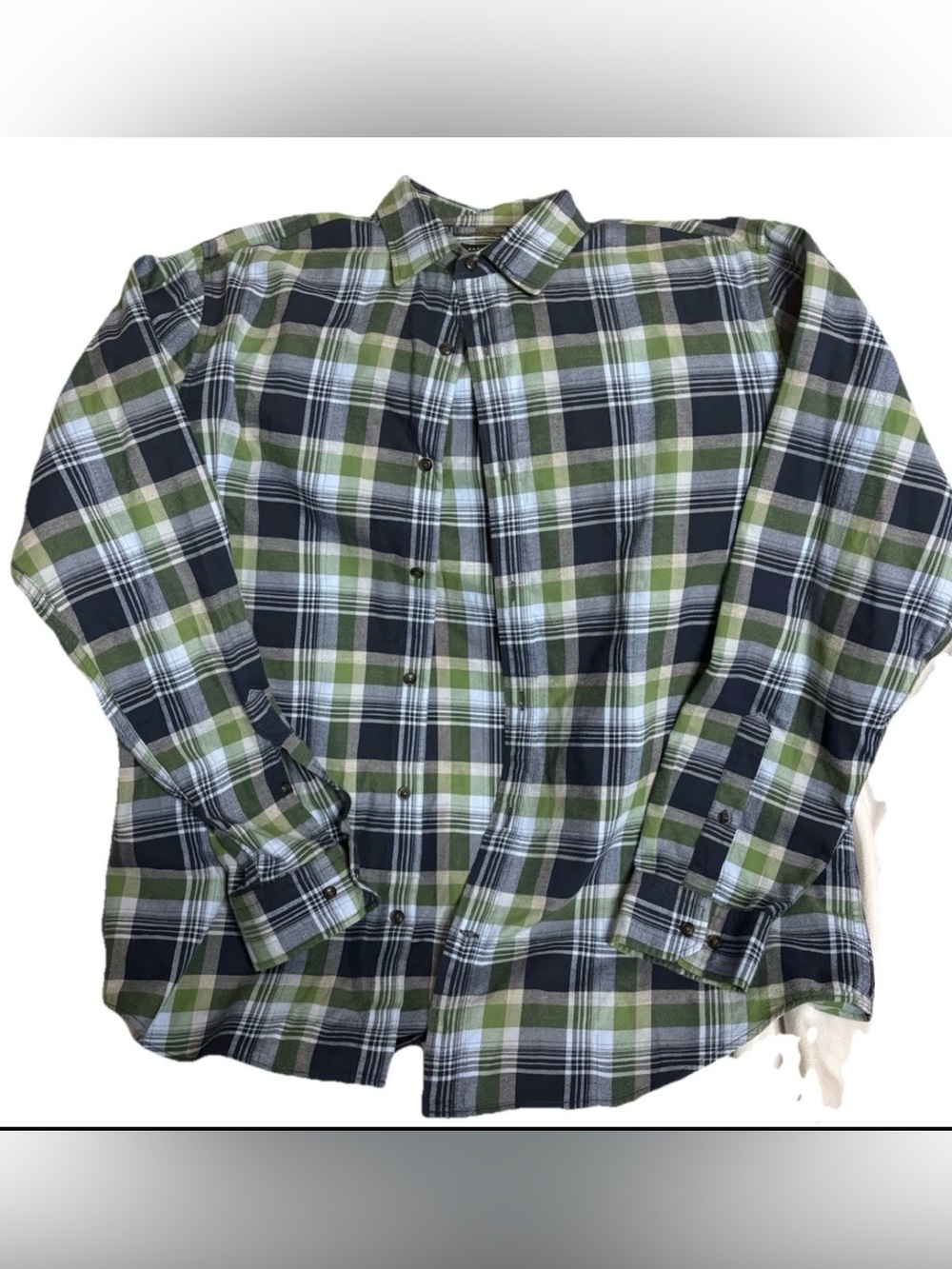 Banana Republic Luxe Flannel Camden Fit Green Blue Grey Olaid Shirt XL